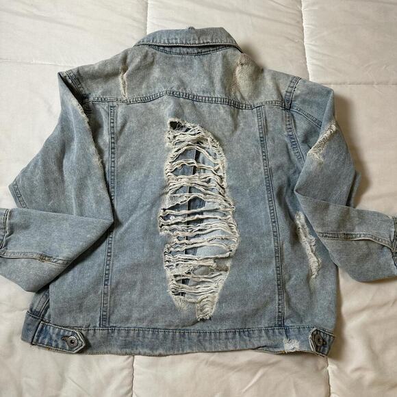 VTG Highway Women’s Punk Rock Faded Blue Denim Distressed Jean Jacket Size M - Picture 7 of 8
